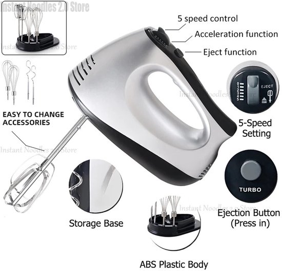 Handmixer 220V - 300W Elektrische Blender - 3-in-1 Keukenmachine - Meerdere Snelheden - Inclusief Accessoires van Merkloos — afbeelding 2