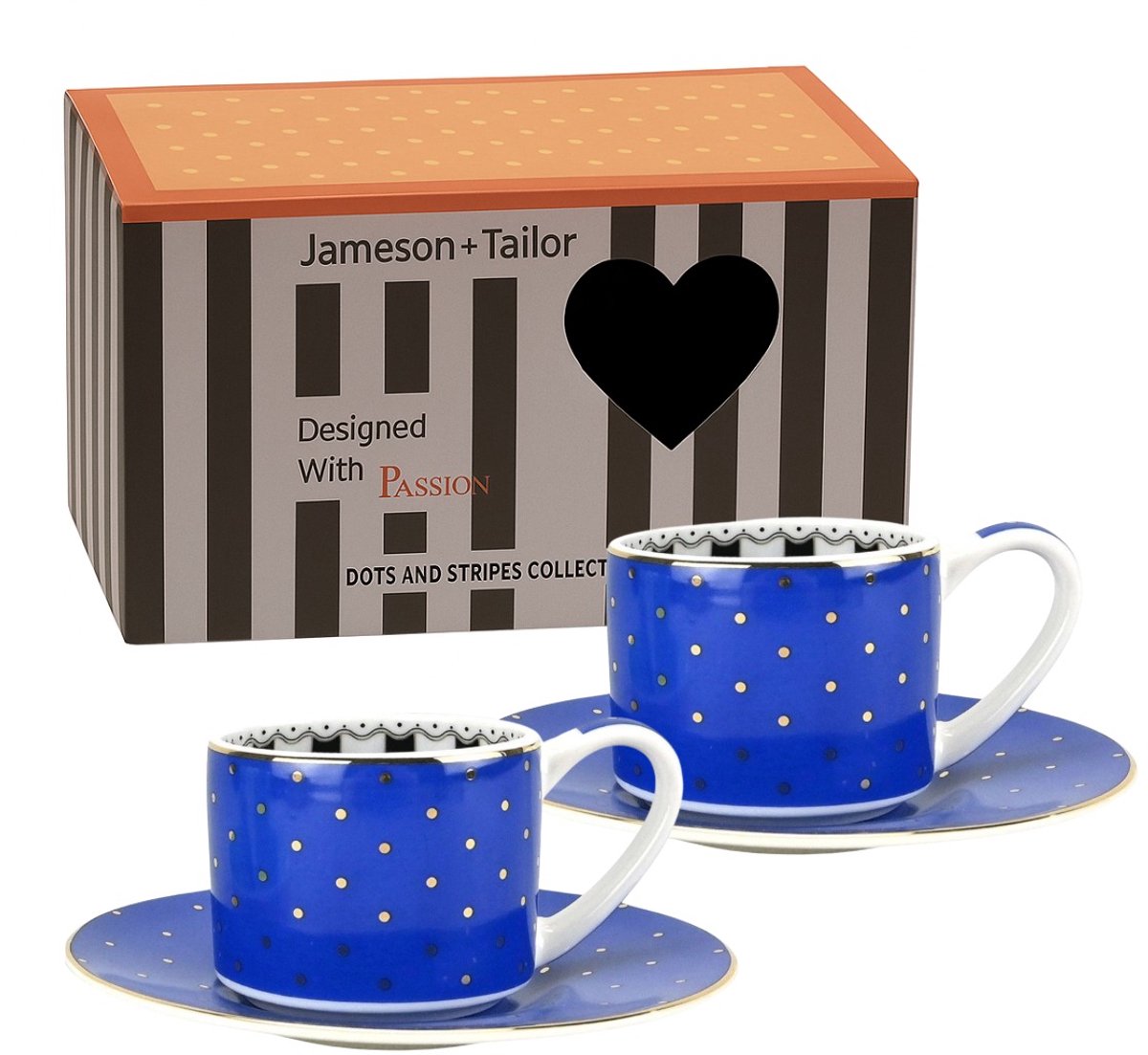 2x Stijlvol Koffie / Thee Kopjes met Schotel 90ml – Donkerblauw met Gouden Stippen – Luxe Cadeau – Perfect voor Espresso & Cappuccino