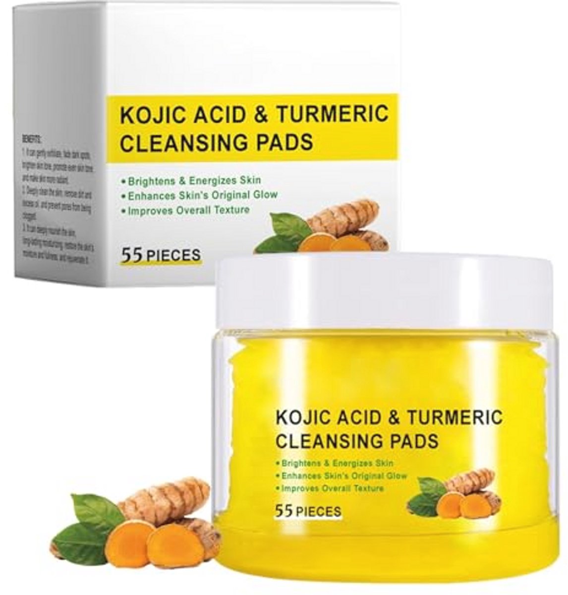Exfoliërende Reinigingspads met Turmeric en Kojic Acid voor Alle Huidtypes - 55 Stuks
