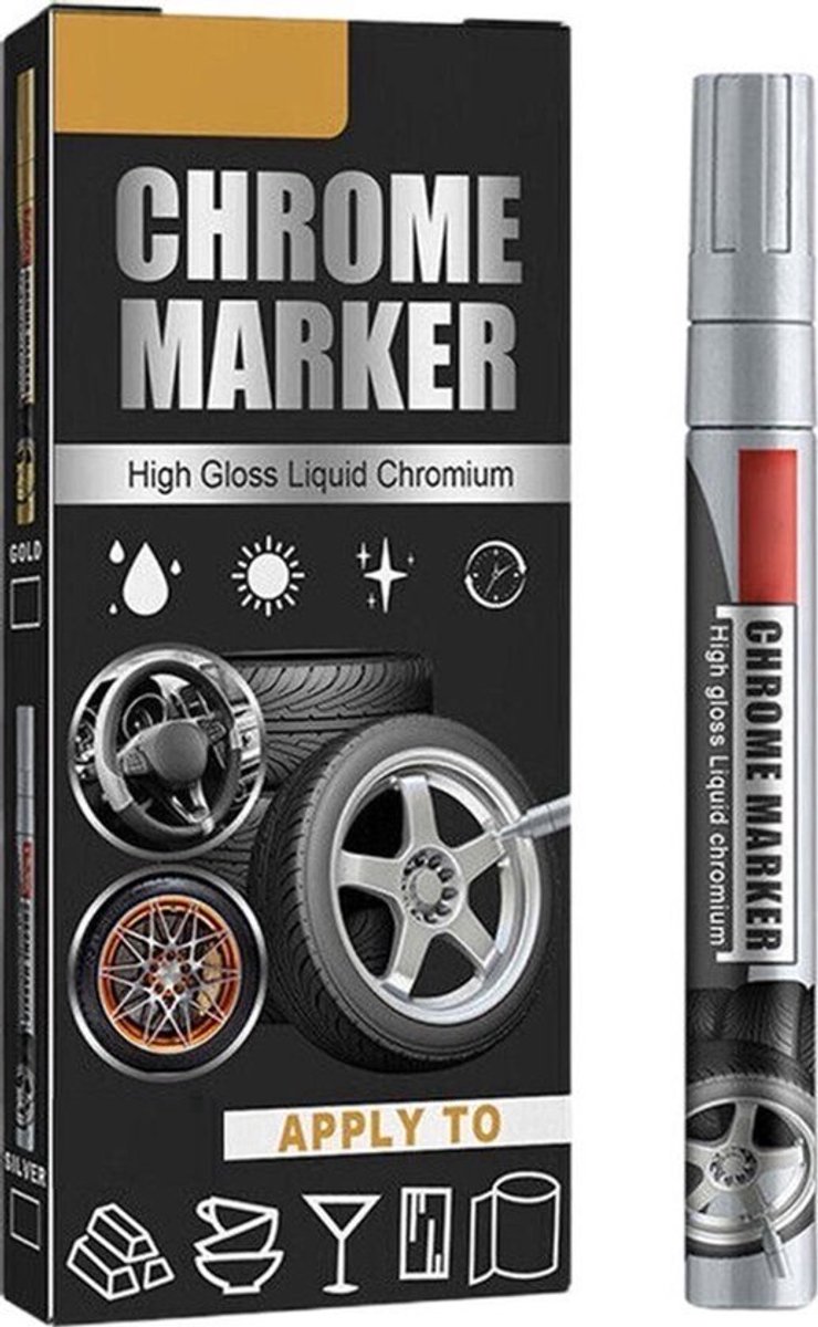 TLVX Chrome Marker stift Zilver – Permanente Chrome pen kleur Zilver voor Glas, Rubber, Metaal, Kunststof – Permanente marker voor Auto, Motor, Scooter, Fiets, Hobby – Bandenstift – Tyre Marker – Hoogglans spiegel chroom waterdicht – 1 stuks Silver