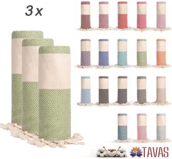 Set de Essuies de vaisselle et essuie-mains TAVAS – 3 x 50 x 90 cm – Vert pastel – 100 % Katoen – Texture gaufrée – Séchage rapide – Handdoeken doux Cuisine