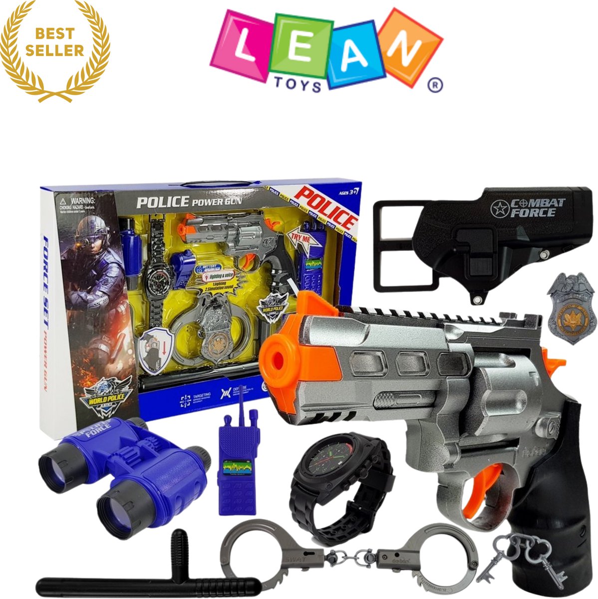 Police Set for Kids – Politie Speelset met Pistool, Handboeien, Verrekijker, Walkie-Talkie, Wapenstok, Horloge & Badge – Realistische Licht- en Geluidseffecten – Educatief Rollenspel Speelgoed voor Jongens – Compleet Speelset – Met Ebook
