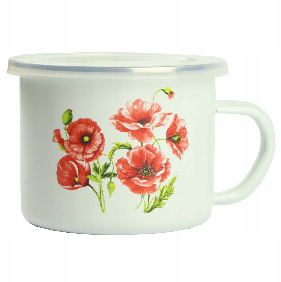Silezië Emalia Email Mok/Kannetje met Deksel, 0,5L, 10cm, Maki Bloemendessin