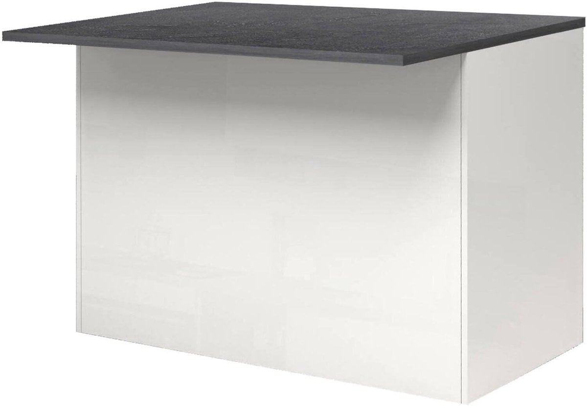 Belluna Keukeneiland met Werkblad en 2 Deuren – Luxe Italiaanse Keukenkast, Glanzend Wit met Leisteen Look, 125 x 90 x 90 cm – Ruime Opbergkast en Bijzettafel voor Keuken of Woonkamer – Novihome