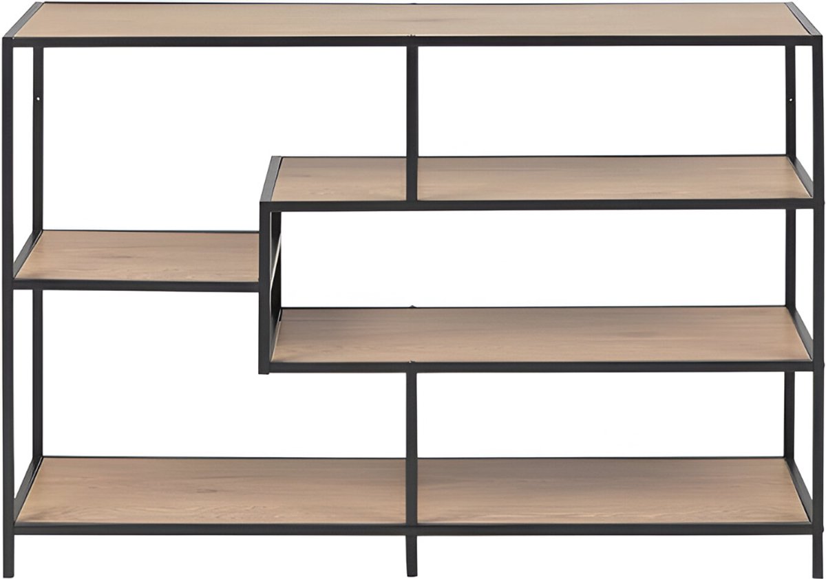Boekenkast modern HomeByNicole – Ruimtebesparende boekenkast met 4 planken, matzwarte metalen frame en wildeiken houten afwerking – Perfect voor woonkamer, kantoor en opbergruimte – 35 x 114 x 78 cm