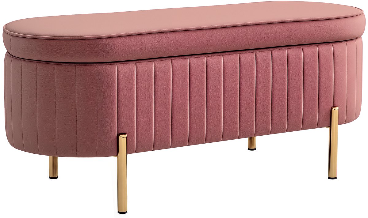 HOMCOM Opbergpoef - Stof met fluweeleffect (100% polyester) - 108x44x43,5cm - Roze