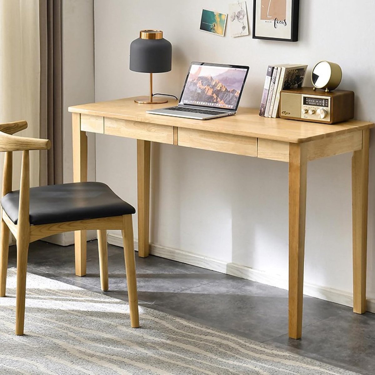 Eikenhout Elite Bureau 100 cm met 2 Lades – Massief Eikenhouten Design Bureau voor Thuiskantoor, Woonkamer of Slaapkamer – Mid-Century Modern Stijl, Natuurlijk Afgewerkt – Novihome