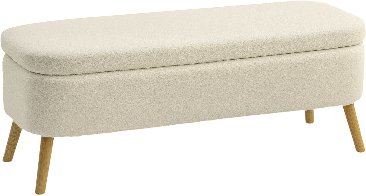 HOMCOM-Opbergpoef-Fleece Teddy (100% polyester)-120x42x45cm-Beige