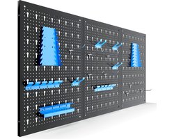 AREBOS Driedelige gereedschapswand | 17-delige haken set blauw | 117,6 x 59,5 x 2 cm | Geperforeerde metalen gereedschapswand + beugels + bevestigingsmateriaal