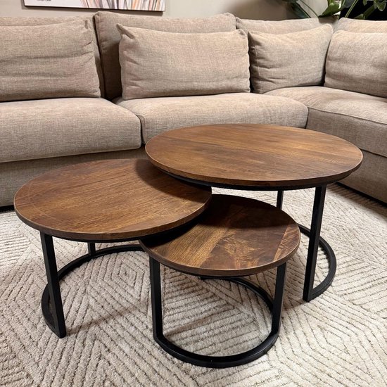IronWood de table basse IronWood Triole - Set de 3 - Bois de manguier - Rond