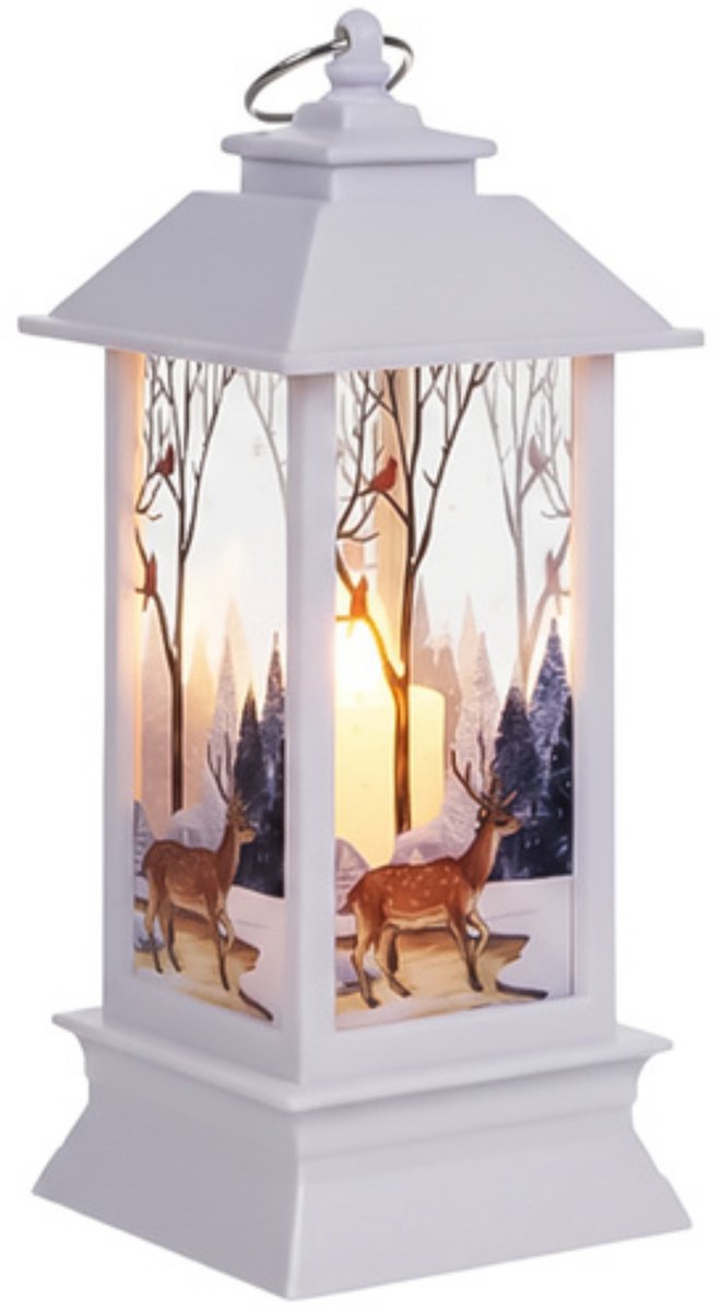 Ruhhy Kerstlantaarn - wit - 12 x 5 cm - kunststof - LED licht - lantaarn - kerst - kerstlicht