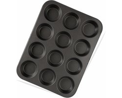 Doodadeals® Muffin Bakvorm – Anti-Aanbak RVS Bakplaat – 12 Vormpjes – 28×36×3 cm – Cupcake Bakblik – Zwart