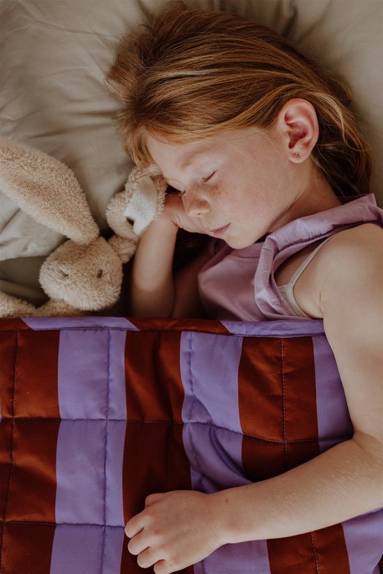 BLENKZ – Verzwaringsdeken Kind 3 kg – 100×150 cm – Kinderformaat – Voor kinderen van ±4–8 jaar – Big Stripe Purple Brown – Zwaartedeken