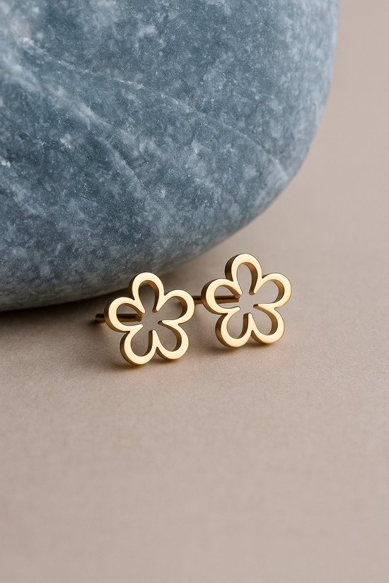Clips d'oreilles Lundholm pour femme, motif Bloem doré - Acier inoxydable de Premium - Boucles d'oreilles' oreilles élégantes en Bloem (0,9 cm) - Cadeau idéal pour Noël ou la Saint-Nicolas - Emballage cadeau de Luxe
