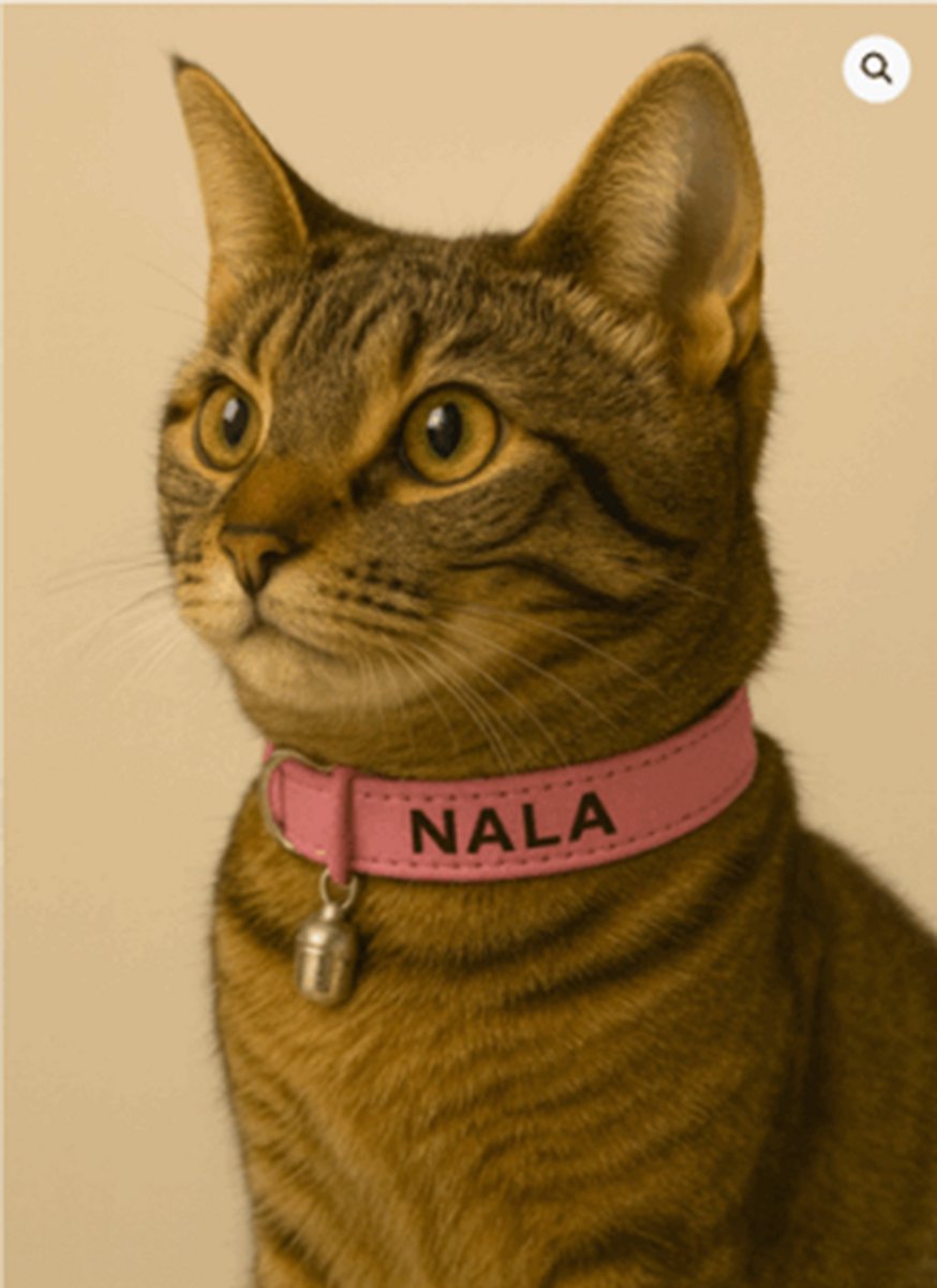 Gepersonaliseerde luxe roze leren kattenhalsband 15mm breed met bel-NaamopKado