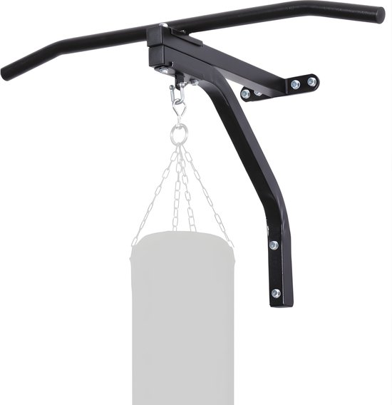 Zwarte pull-up bar muurbeugel met ketting voor bokszak.