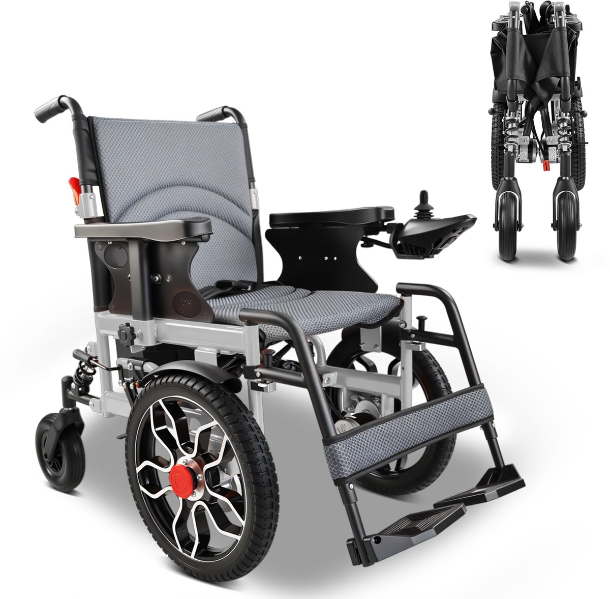 ZygenAir YHW001-C Elektrische Rolstoel - Batterij 24V/12Ah - 20 km Bereik - 41 cm All-Terrain - 150 kg Draagvermogen - Stil en Krachtig voor Outdoor & Stad - Zilver