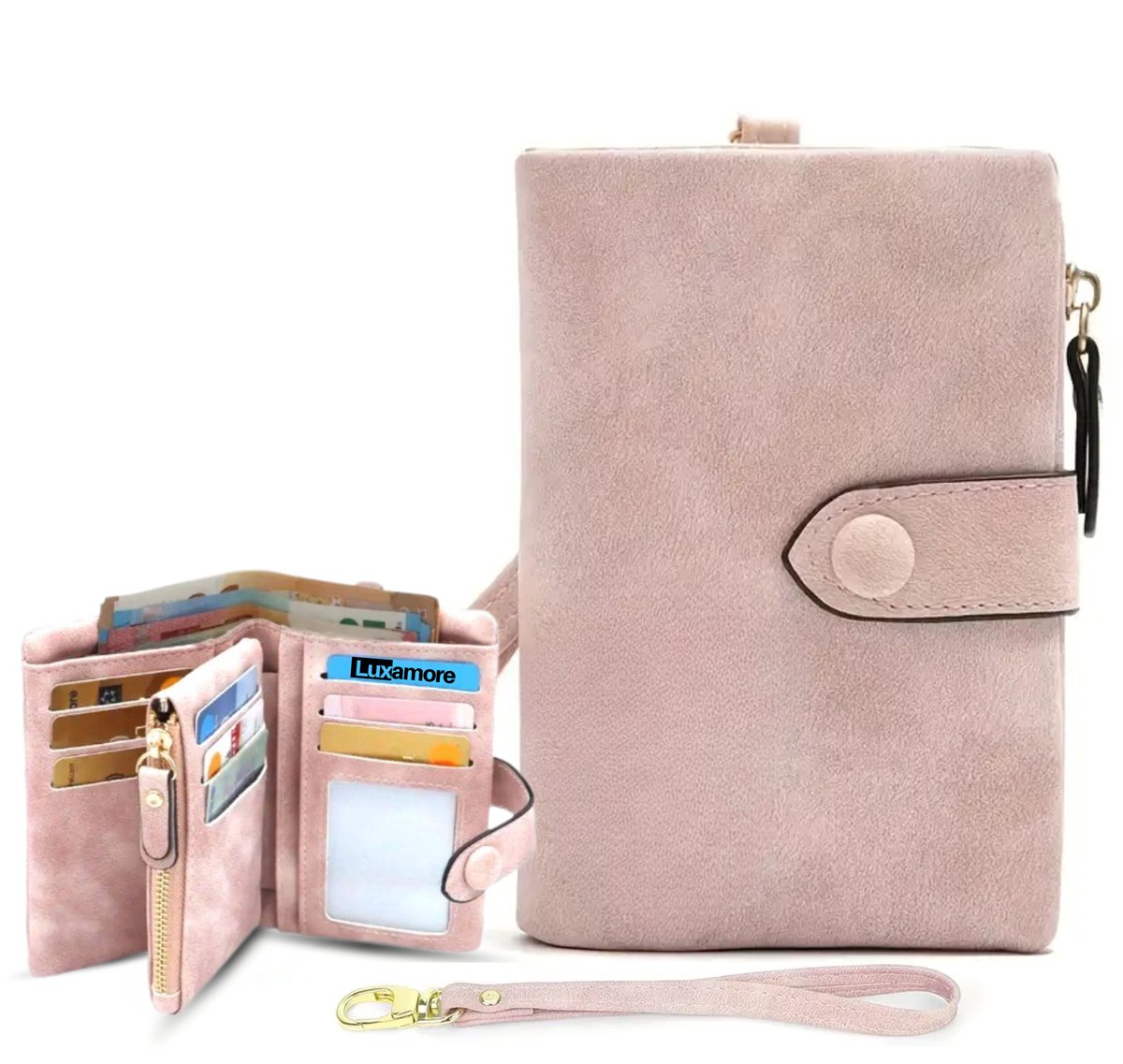 Luxamore Damesportemonnee Poederroze – Ritsportemonnee van Zacht Kunstleer – Stijlvolle Indeling voor Pasjes & Essentials – Elegant Cadeau voor Vrouwen