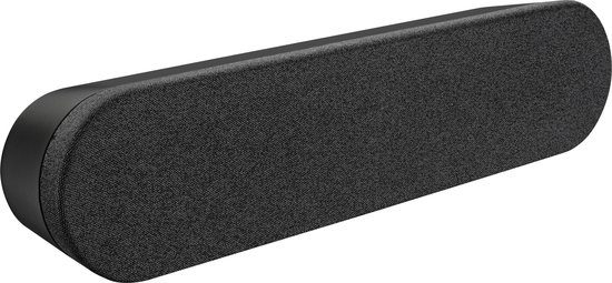 Haut-parleur Logitech gris, modèle oblong, fond blanc.
