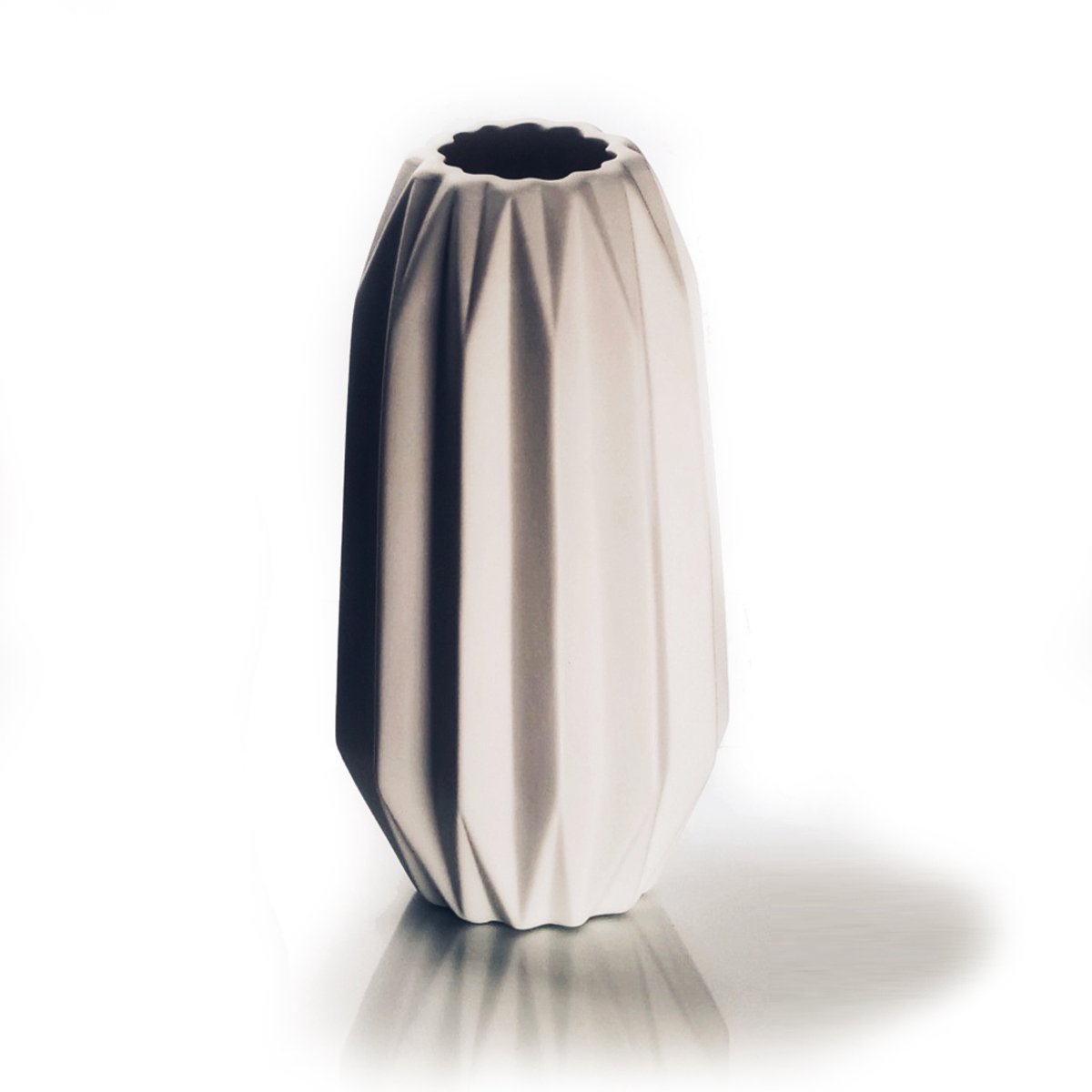 Decoratieve Witte Keramische Ribbel Vaas - 29cm