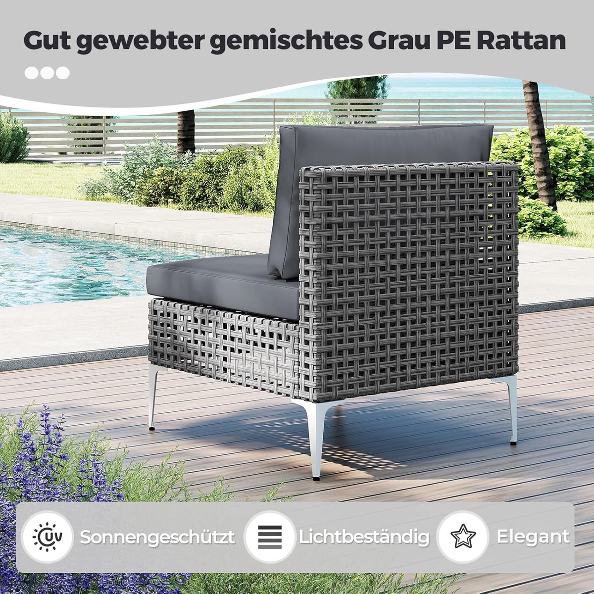 7-Delige Luxe Rotan Loungeset met Glazen Tafelblad – Weerbestendige Tuinset met Kussens, Modulair Ontwerp, Grijs – Voor Tuin, Terras & Balkon