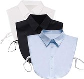 Kraagjes - 3 stuks - Losse kraag - Opstaand boord rouches - Polyester - Blousekraag voor dames - Blouse kraagje - Afneembare puntkraag - Verstelbaar - Overhemd vervanging - ééN Maat Verstelbaar - Zwart & Wit & Blauw