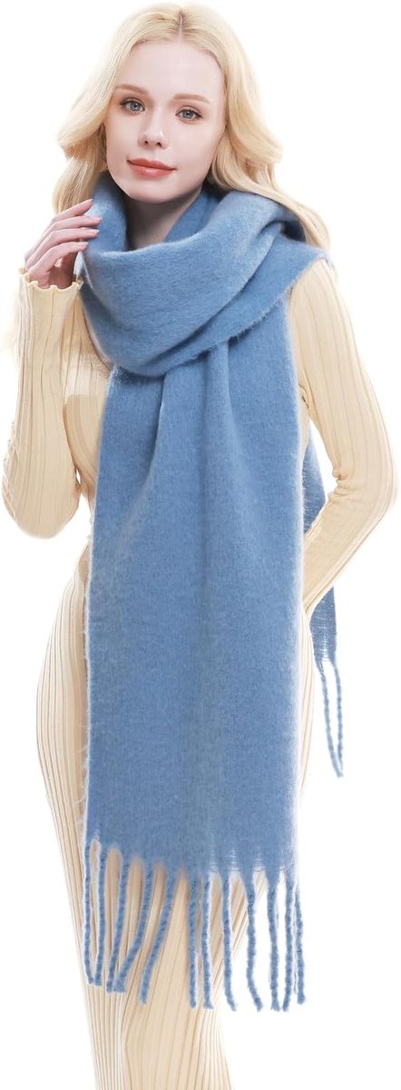 1x Mohair Sjaal - Winter Macaron Kleuren - Warm, Gezichtsbedekkend, Winddicht en Koudebestendig - Omkeerbare Sjaal/Effen Halswarmer (Lichtblauw)