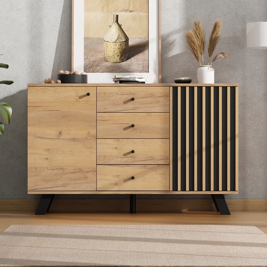 Sweiko Dressoir - Dubbele deuren - 4 lades - Massief houten poten ...