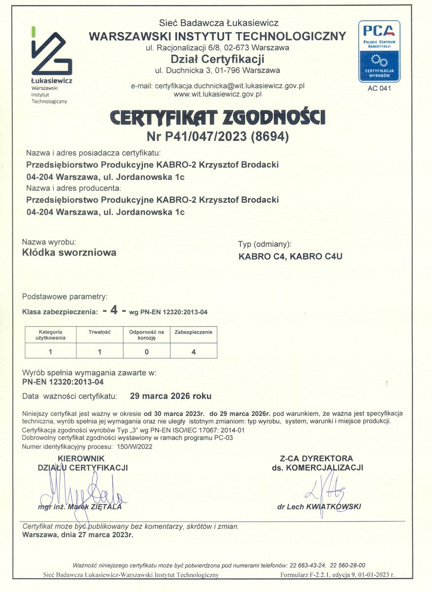 Kabro C4-17 mm gecertificeerd hangslot met 17 mm cilinder, 3 sleutels