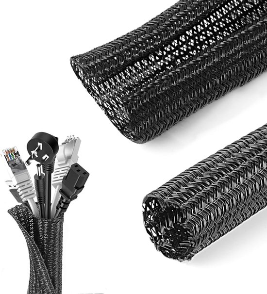 2M - Organisateur de câbles - Protection de câbles - Goulottes Chemins de câbles - pour USB, câbles d'alimentation, câbles audio et vidéo - Zwart (13 mm)