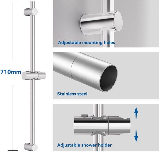 Foto: Auralum max glijstang universal douchestang 70 cm wandmontage verstelbaar en draaibare douchekophouder chroom