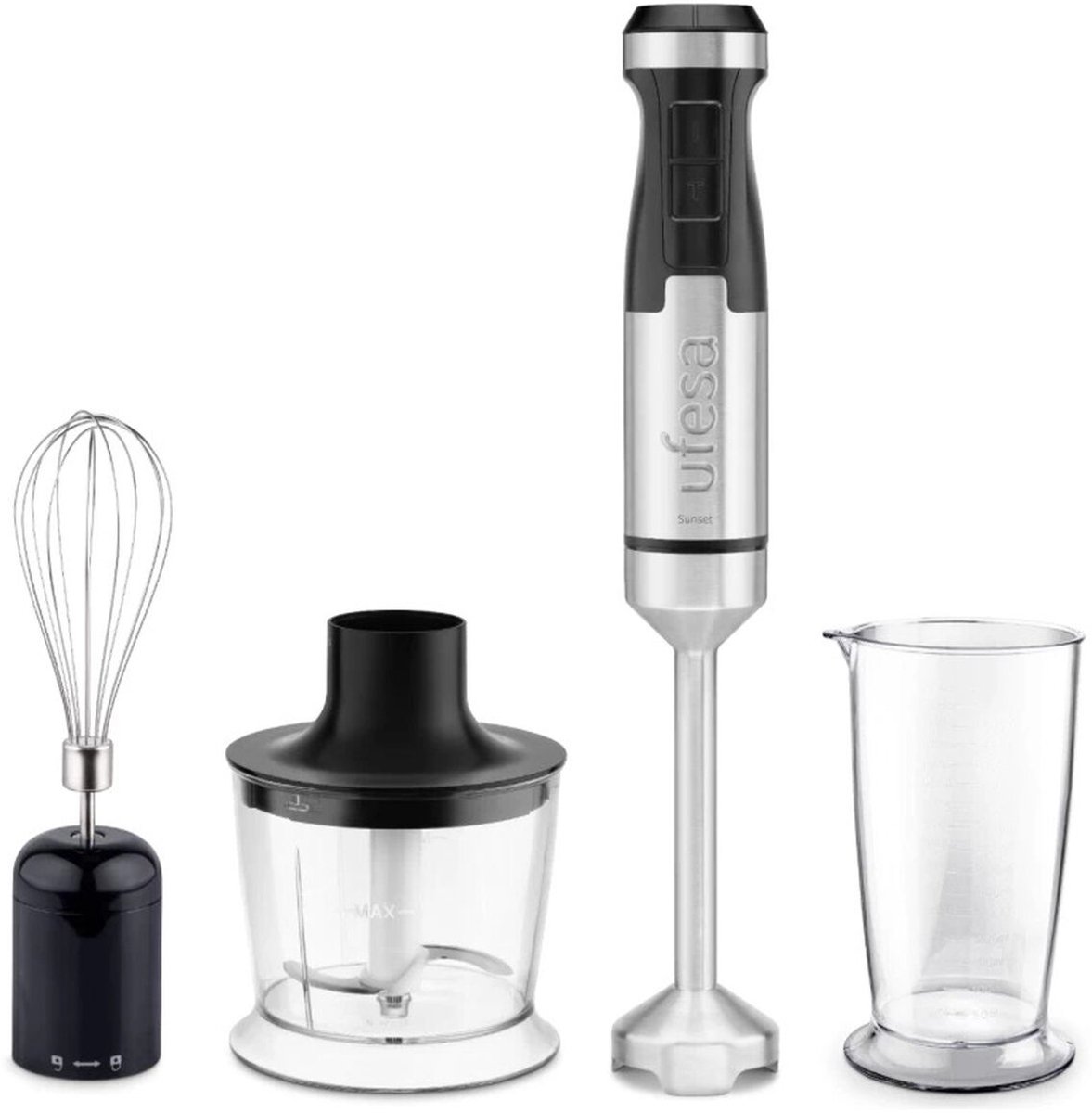 Ufesa Sunset Staafmixer Set – 1500W – Hakmolen, Garde & Maatbeker – Traploze Snelheidsregeling – Turbofunctie – RVS Mixervoet