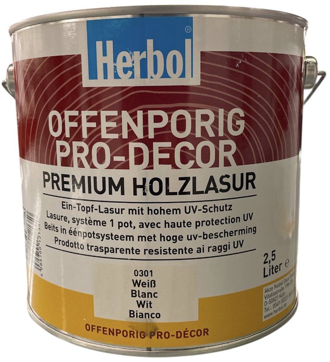 Herbol Offenporig Pro Decor - Solventgedragen lak voor hout ( 3 in 1 ) - Zijdeglans - 2.50 L - Wit