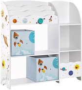 COSTWAY Speelgoedrek Voor In De Auto, Kinderrek In Busvorm Met Whiteboard 4 Laden En Kasten Boekenrek Voor Kinderen Kinderkamerrek Voor Het Opbergen Van Speelgoed 111 X 34 X 94 Cm