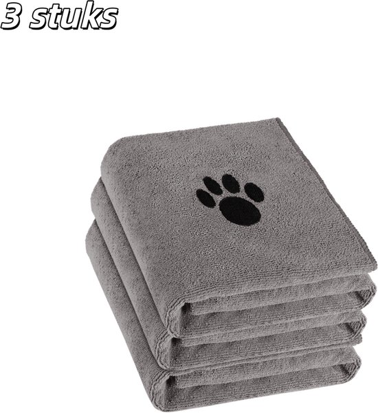 3 stuks - Hondendoek - Microvezel - Handdoek voor dieren - Zeer absorberend - Zacht en comfortabel - 50 x 100 cm - Geschikt voor grote, middelgrote of kleine honden - Grijs
