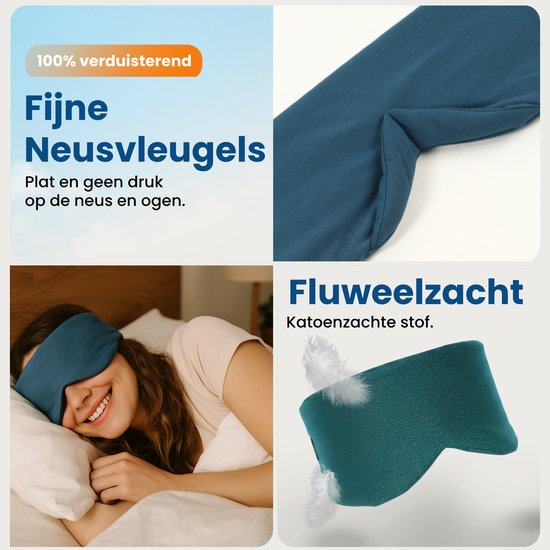 PurelyGoods® Slaapmasker - Oogmasker - Verduisterend - Mannen en Vrouwen - Katoen - Oceaan Blauw