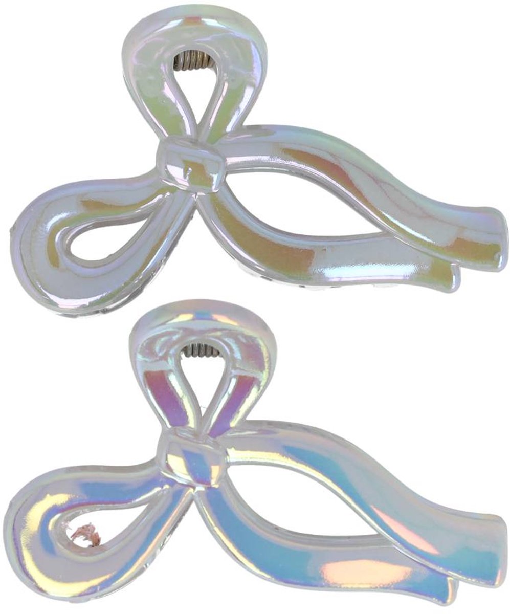 Haarsoires Haarspeld Haarklemmen 4,5cm – Strik – Parelmoer Grijs – Set van 2 - Haarclip Klem - Hair Claw - voor Opsteken Haar - Hair Clip - Decoratieve Haaraccessoire