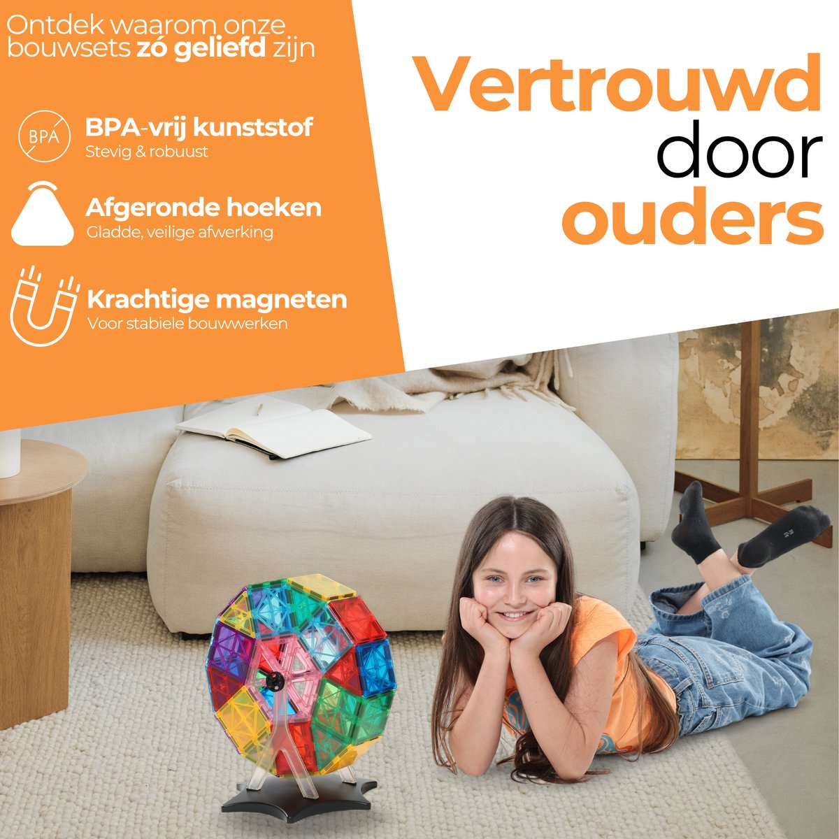 Magna Minds - Ferris wheel - Magnetic Tiles - Magnetisch Speelgoed - Constructie speelgoed - Magnetische tegels - Montessori speelgoed - Magnetic toys - Magnetische bouwstenen - Speelgoed Kinderen — afbeelding 4