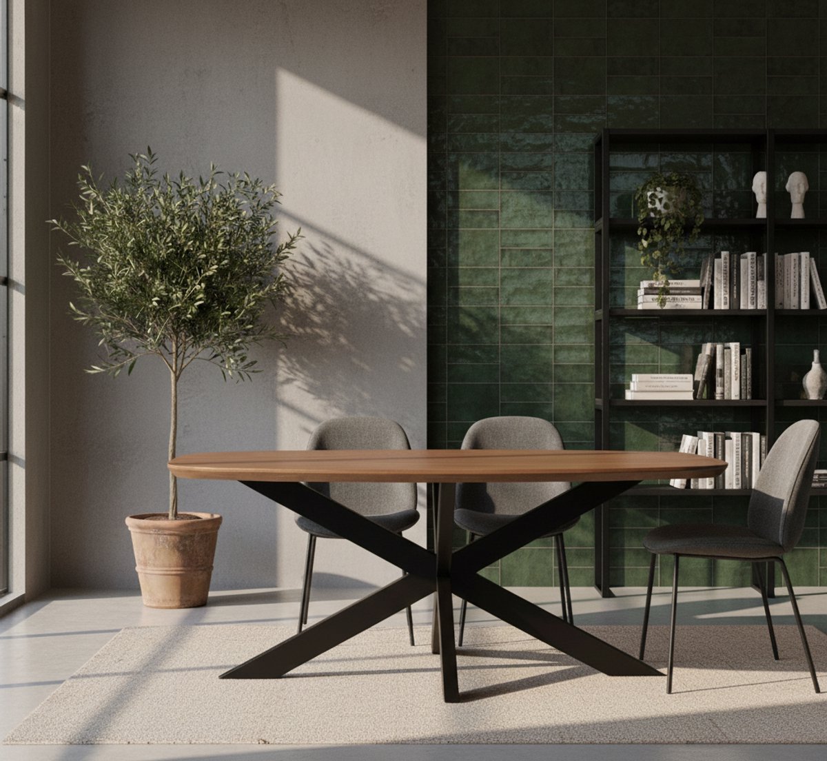 Eettafel Deens Ovaal Mangohout Walnoot | Robuust Stalen Matrixonderstel | Novihome