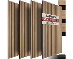 tectake® Akoestische Panelen - Set van 4 - Akoestisch Wandpaneel - 60 x 120 cm - 2,88 m² - Wandpanelen met Aanpasbare Grootte - Lattenwand van MDF en Houtfineer - Geluidsisolatie - Stijlvolle Wanddecoratie - Eenvoudige Montage - Eiken