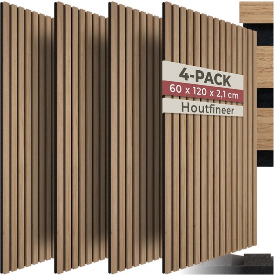tectake® Set de 4 panneaux acoustiques Sonic Wall - Panneau insonorisant - Isolation phonique - Panneau mural acoustique - 120x60x2,1cm - Décoration murale acoustique - Chêne clair