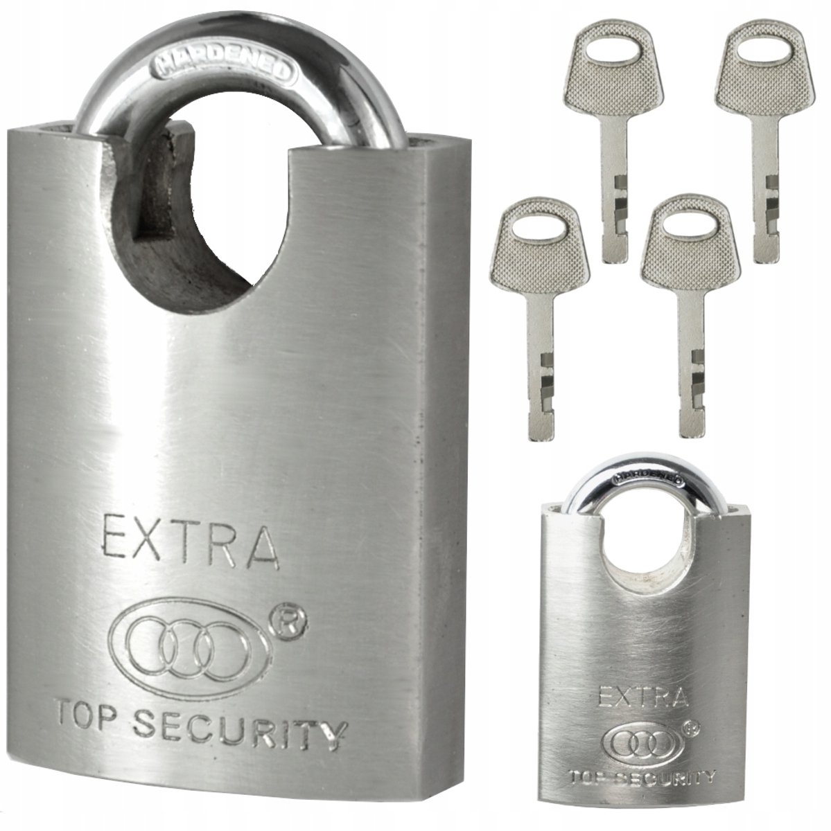Versterkte stalen beugelslot 40 mm nikkel - 4 sleutels