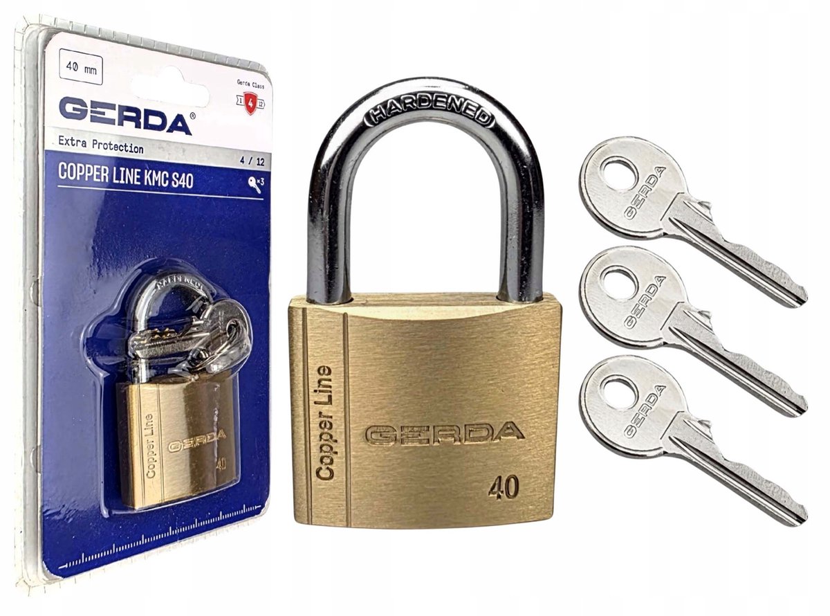 Gerda KMC 40mm messing hangslot met 3 sleutels
