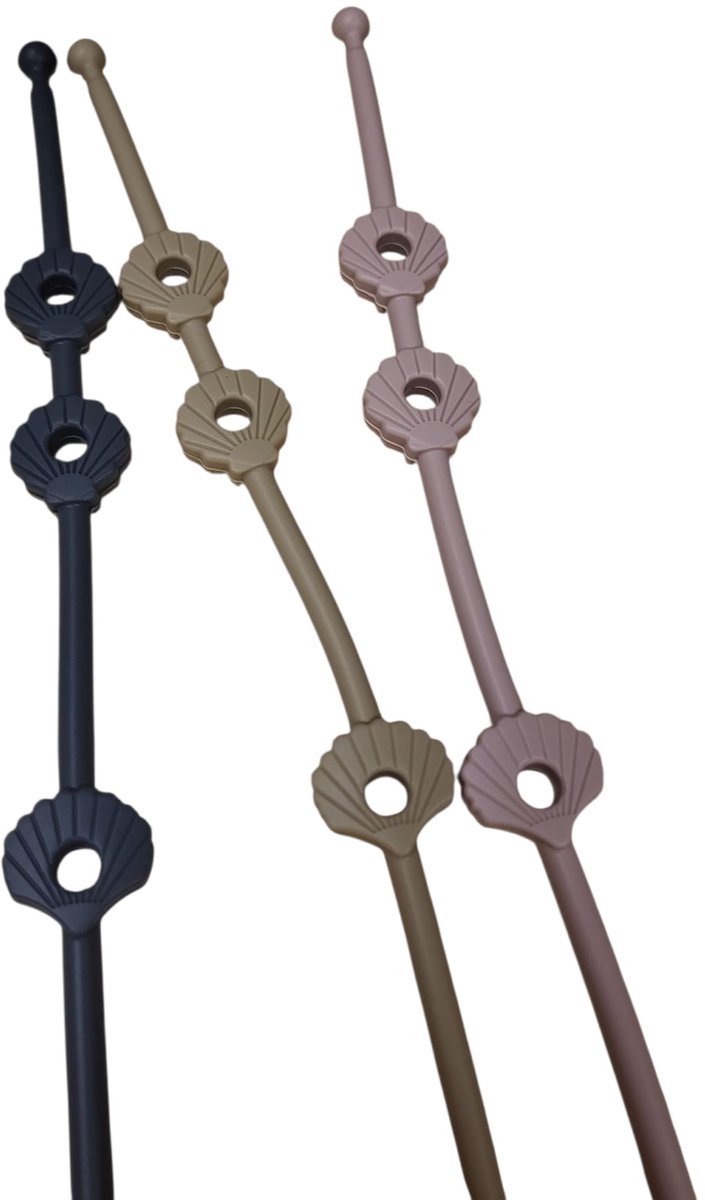 Verstelbare bandjes - Ketting - Koord - Silicone - rekbare veiligheidsriempjes voor speelgoed - Aan de kinderwagen - Kinderstoel - Autostoel - Anti weggooi - Bekercatcher - Baby - 50cm - Schelp - Set van drie bandjes - Donker Grijs Beige en Rose van Merkloos / Sans marque