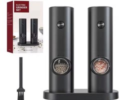 Elektrische Peper- en Zoutmolen Set met LED Licht – Automatische Pepermolen & Zoutmolen – Batterij Aangedreven Kruidenmolen – Verstelbare Maalgraad – Keramische Maalkern – 2-delig – Zwart