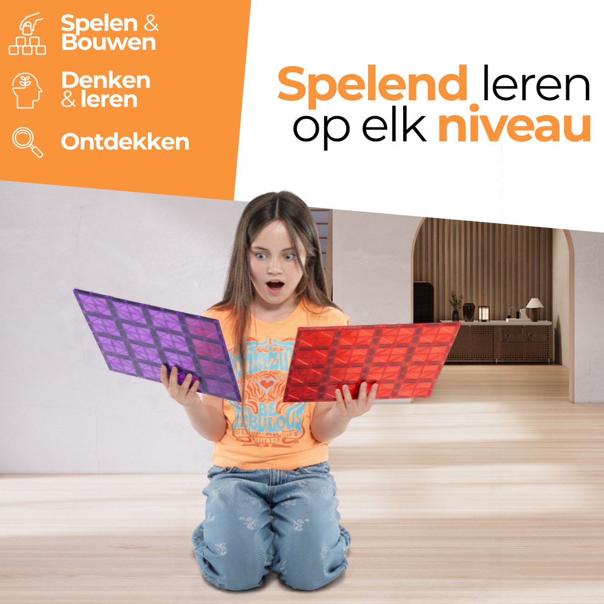 Magna Minds - Magnetisch Speelgoed - Uitbreidingsset - Basisplaten - Rood&Paars - 2 stuks - Magnetic Tiles - Constructie speelgoed - Magnetische tegels - Montessori speelgoed - Magnetic toys - Magnetische bouwstenen - Speelgoed Kinderen — afbeelding 8