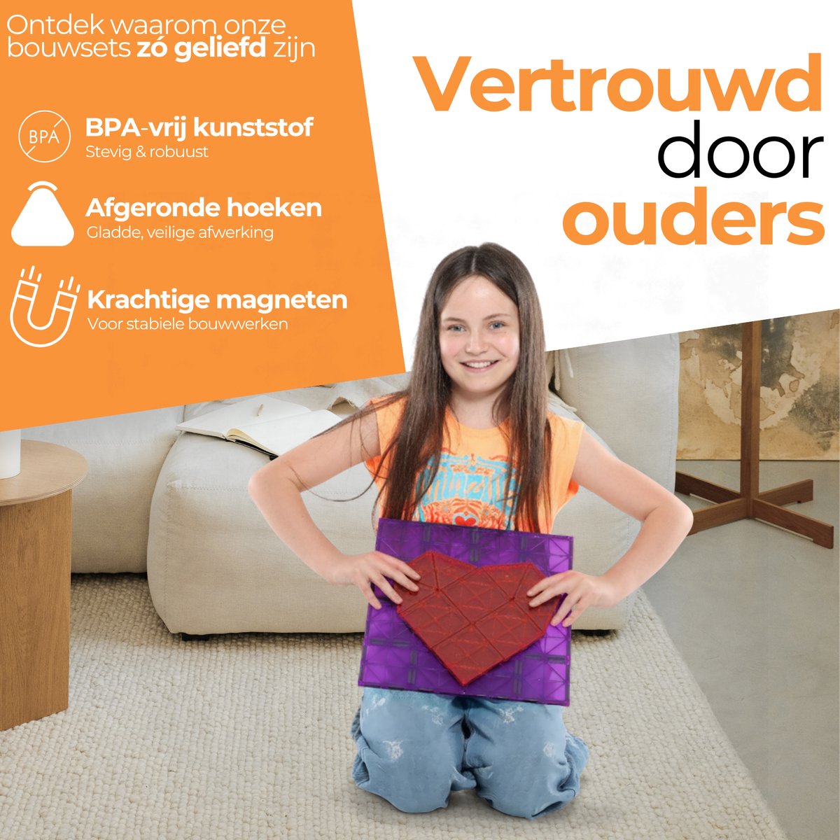 Magna Minds - Magnetisch Speelgoed - Uitbreidingsset - Basisplaten - Rood&Paars - 2 stuks - Magnetic Tiles - Constructie speelgoed - Magnetische tegels - Montessori speelgoed - Magnetic toys - Magnetische bouwstenen - Speelgoed Kinderen — afbeelding 7