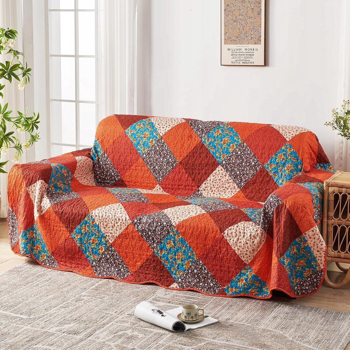 Merkloze Plaid 150x200cm - Patchwork Bloemendessin, Zacht Microvezel