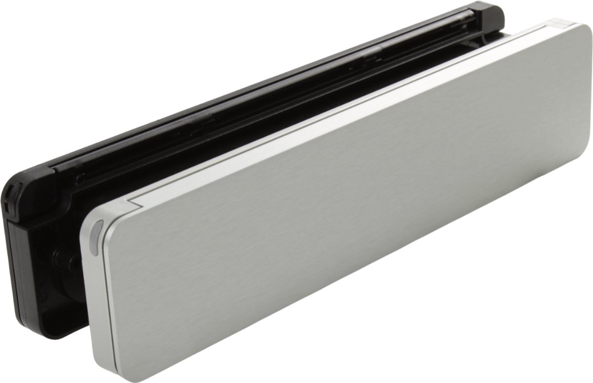 Homebox - de isolerende, tochtvrije en geluiddempende brievenbus – buitendeel aluminium blank geborsteld - binnendeel in zwart RAL9005.