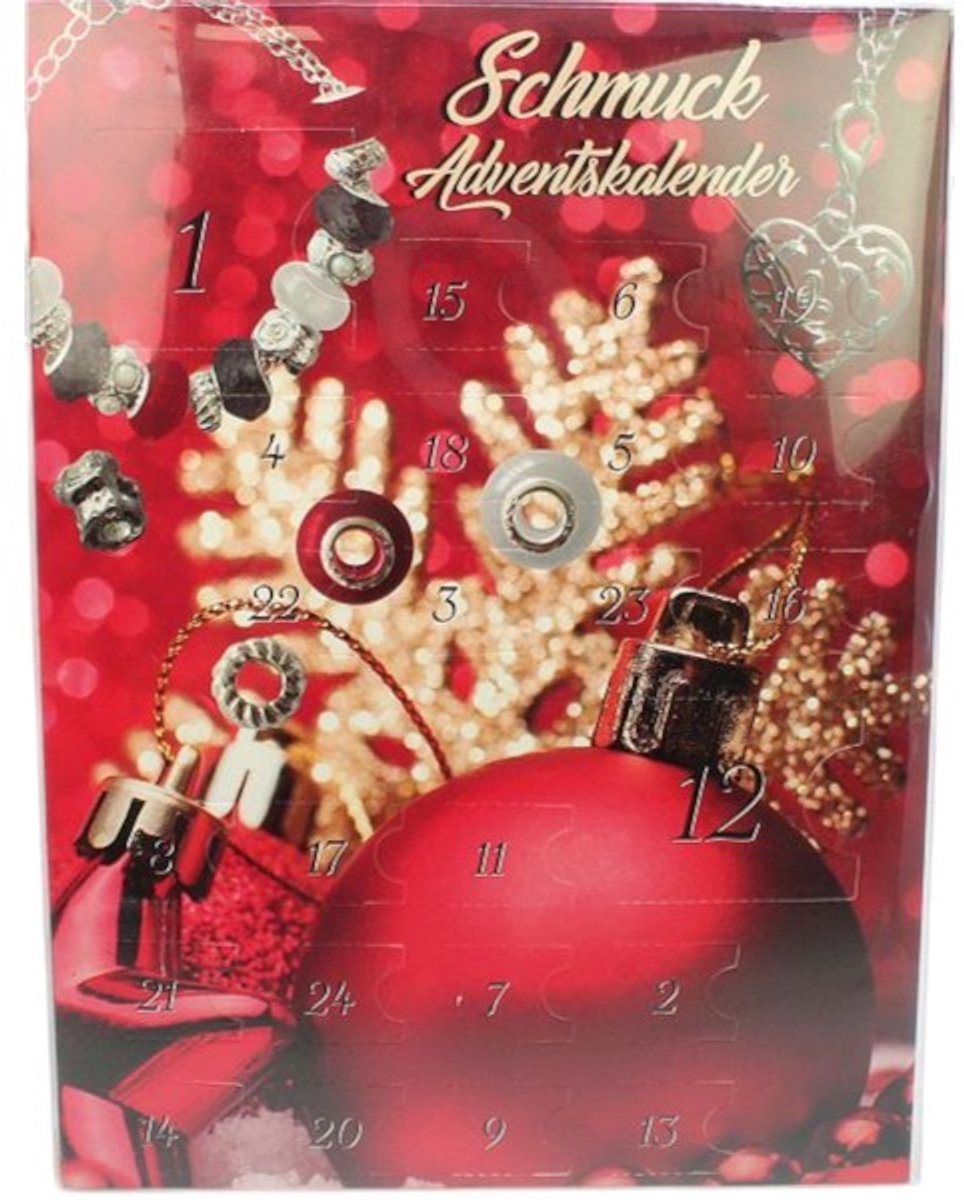 Azoza 24-delige Dames Kerst Adventskalender Sieraden Bedels voor haar Rood
